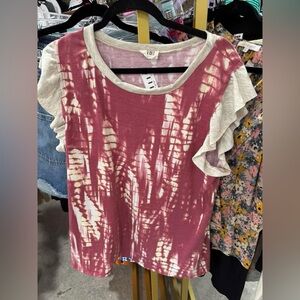 BiBi Tie-Dye Short Sleeve Top - Pink and Cream